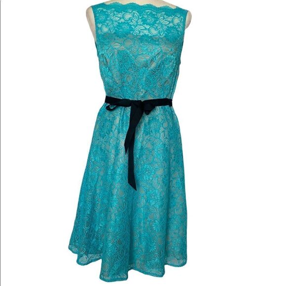 Calvin Klein Blue Lace Fit and Flare Dress | Size 8 - Picture 6 of 10